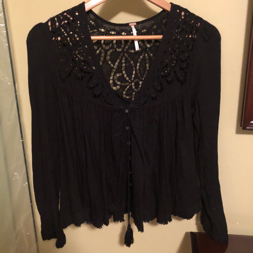 Free People printed button-down long sleeve blouse